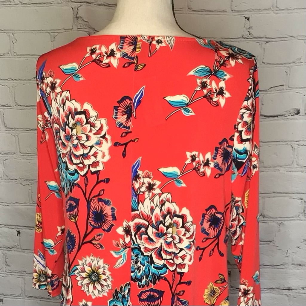 Roz & Ali Red Floral Print Jersey Knit Trapeze Dress Large Nwt — image 8 of 8